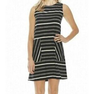 VINCE CAMUTO  Waterline Stripe Sleeveless Shift Dress  S Rich Black